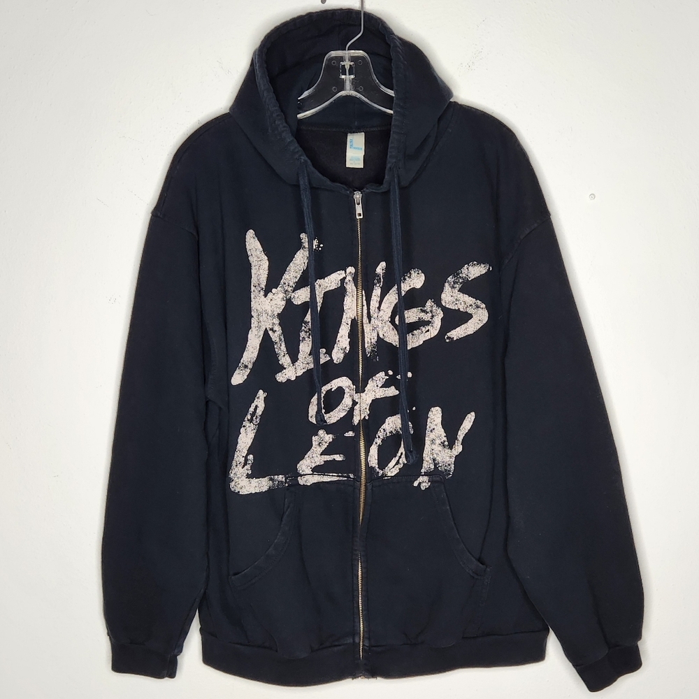 Kings Of Leon Band Hoodie Size XL Zip Spellout Crown Black Red Unisex Rock KOL